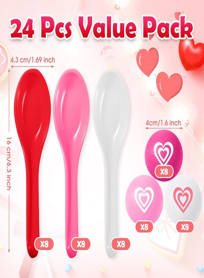 PullCrease 24 Pack Valentine's Day Game Spoon Relay Race Toy Set for Kids, Heart Ball and Spoon Race Game for Classroom School Indoor Outdoor Office Party Supplies Favors(White, Pink, Red,Heart) - Image 2